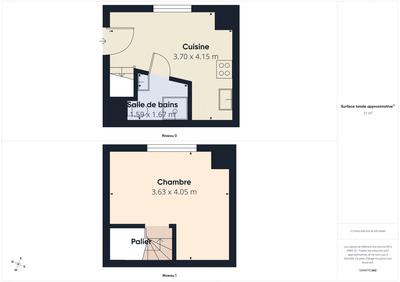 Duplex - 25 m² - 2 pièces