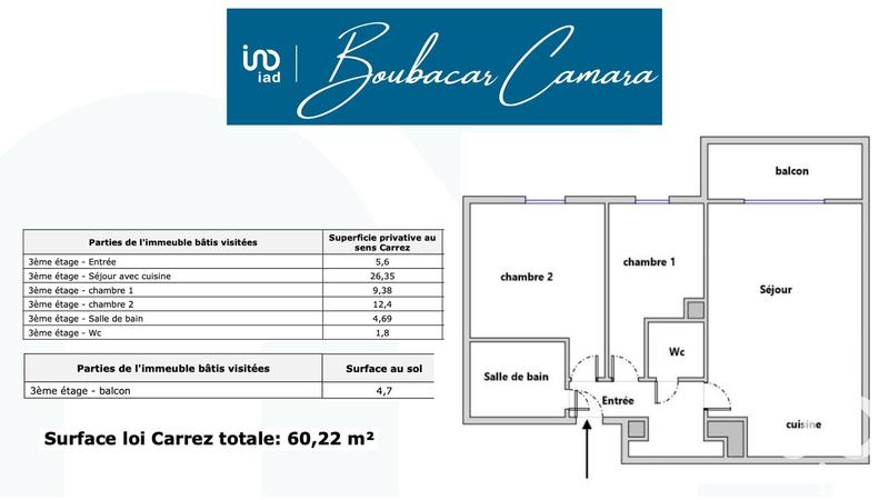 Appartement - 60 m² - 3 pièces