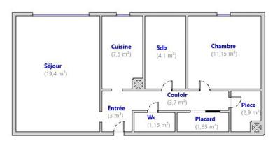 Appartement - 55 m² - 3 pièces