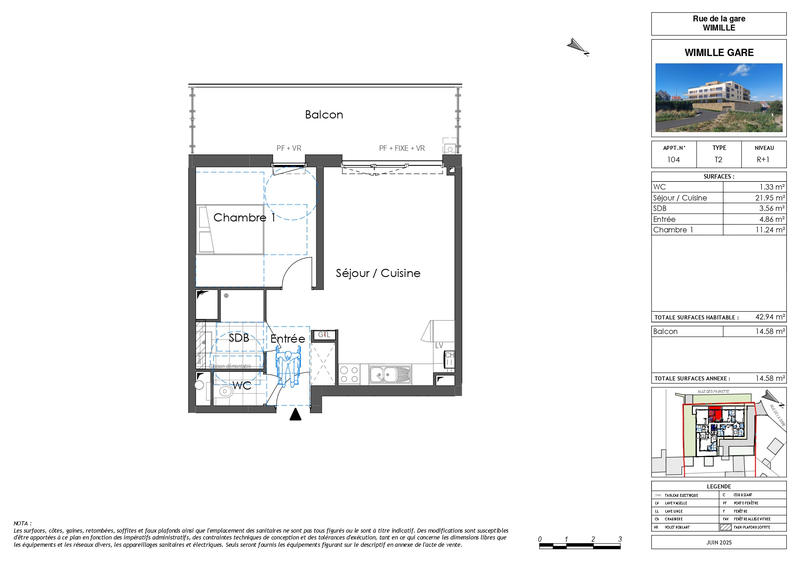 Appartement - 43 m² - 2 pièces