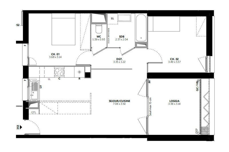 Appartement - 61 m² - 3 pièces