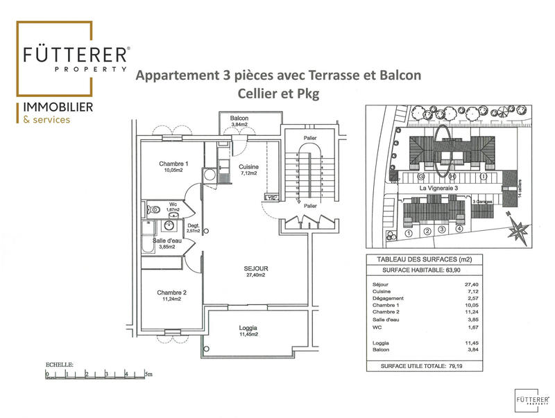 Appartement - 65 m² - 3 pièces