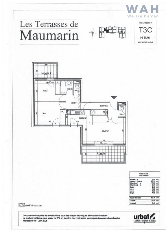 Appartement - 60 m² - 3 pièces