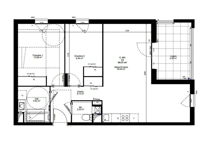 Appartement - 64 m² - 3 pièces