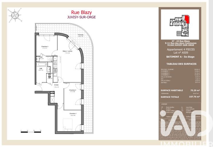 Appartement - 75 m² - 4 pièces