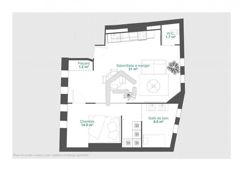 Appartement - 58 m² - 2 pièces