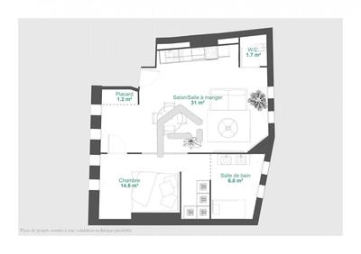 Appartement - 58 m² - 2 pièces