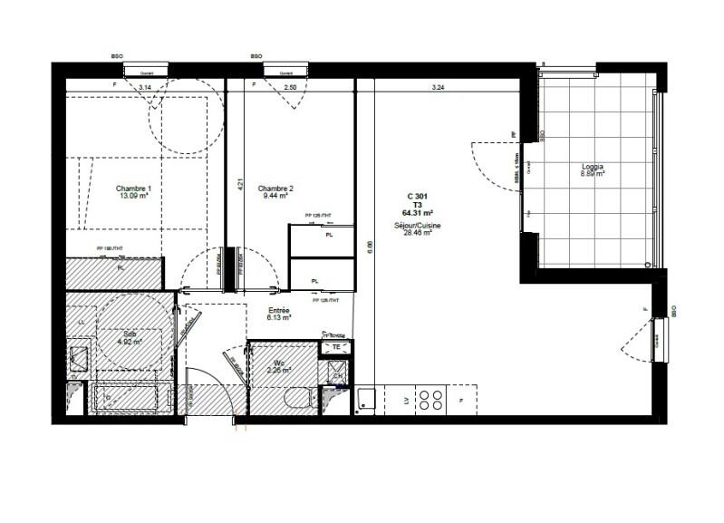 Appartement - 64 m² - 3 pièces