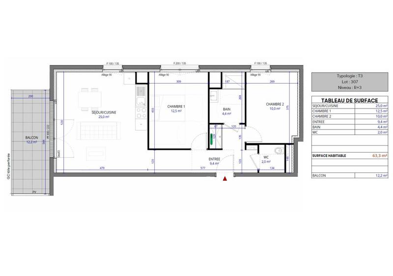 Appartement - 61 m² - 3 pièces