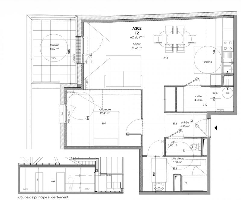 Appartement - 62 m² - 2 pièces