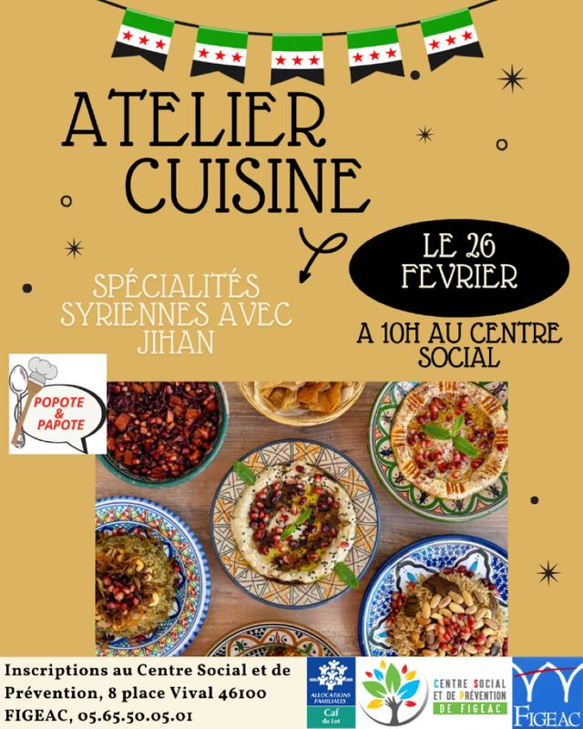 Atelier cuisine "Popote et Papote" à Figeac : spécialités syriennes