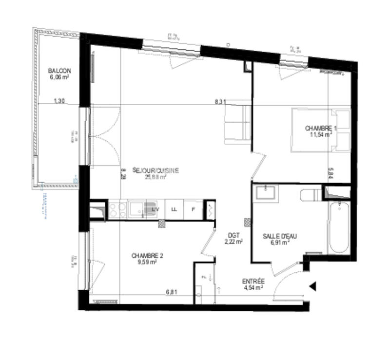 Appartement - 61 m² - 3 pièces
