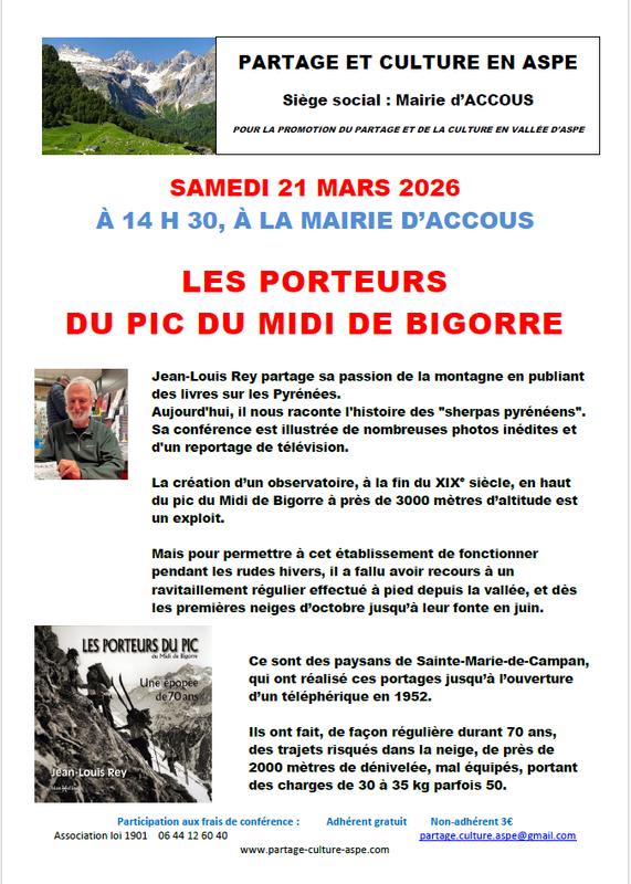 Conférence partage et culture : les porteurs du Pic du Midi de Bigorre