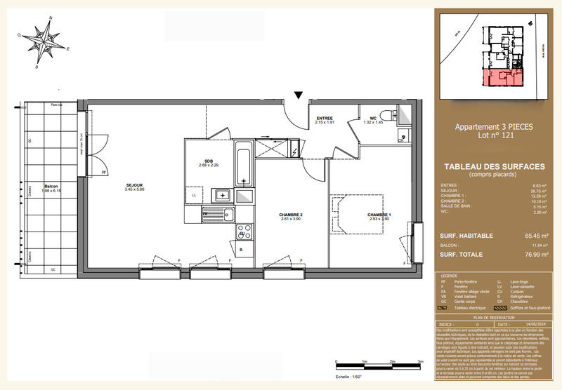Appartement - 65 m² - 3 pièces