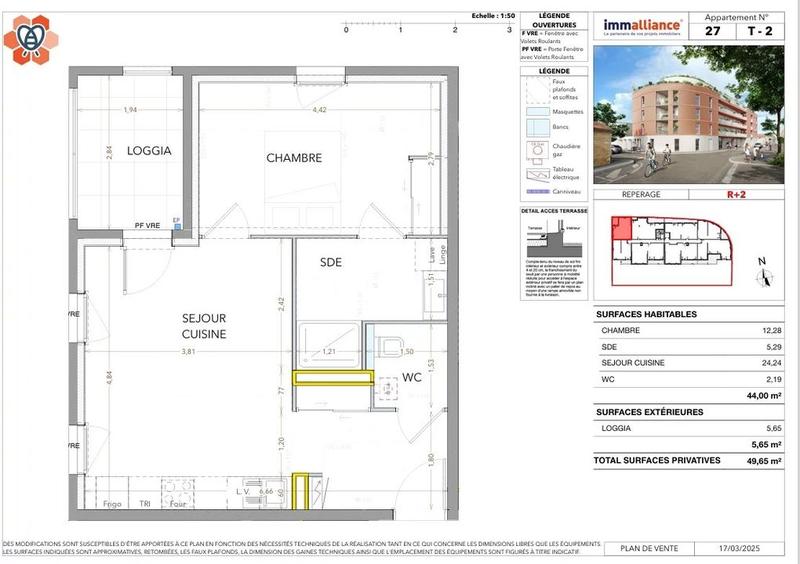 Appartement - 44 m² - 2 pièces