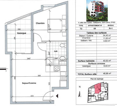 Appartement - 40 m² - 2 pièces