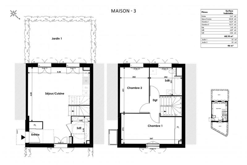 Maison - 68 m² - 3 pièces