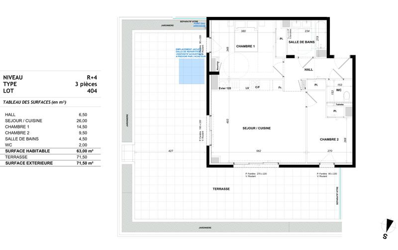 Appartement - 63 m² - 3 pièces