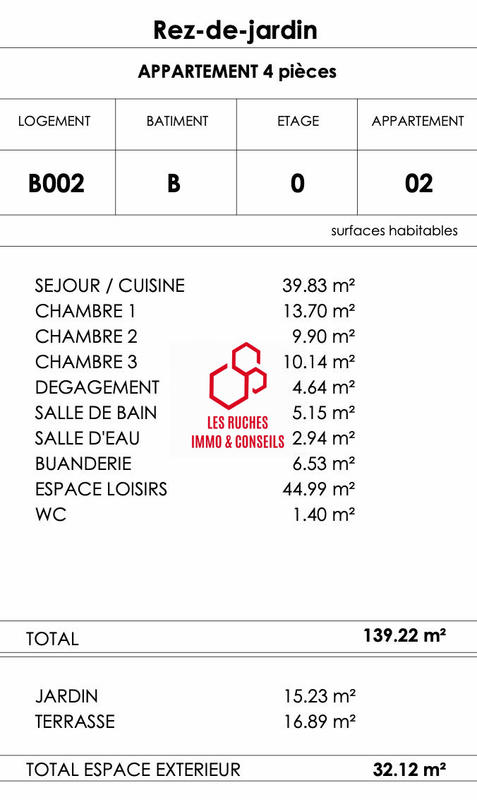 Appartement - 139 m² - 4 pièces