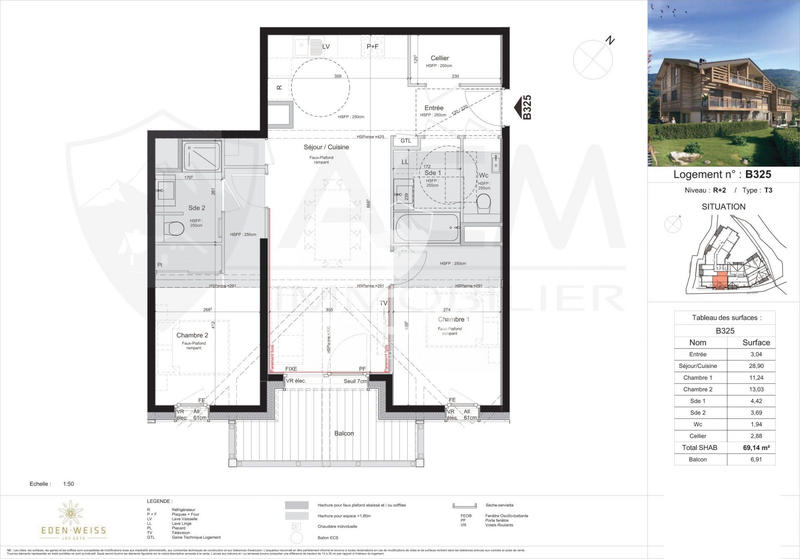 Appartement - 69 m² - 3 pièces