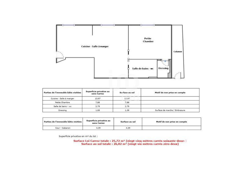 Appartement - 26 m² - 2 pièces