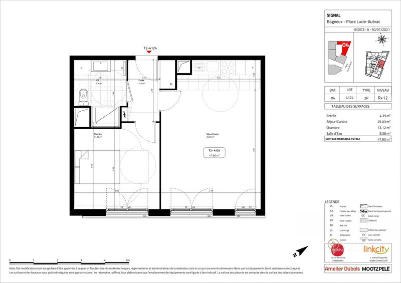 Appartement - 48 m² - 2 pièces