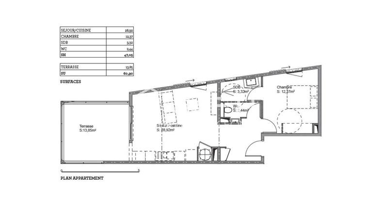 Appartement - 47 m² - 2 pièces