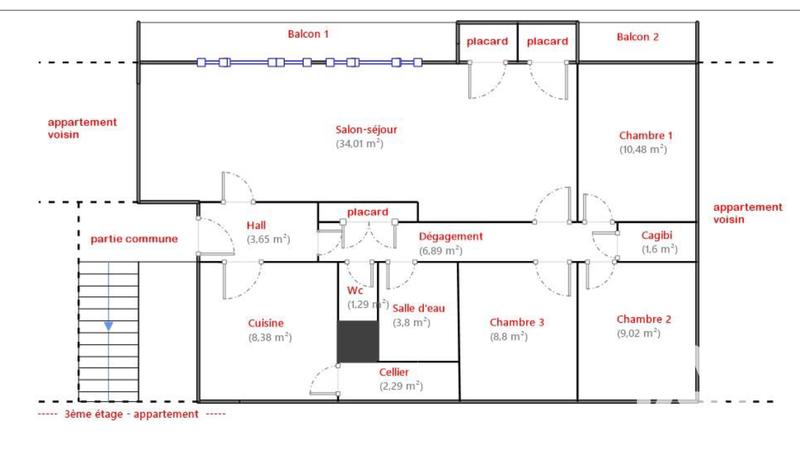 Appartement - 90 m² - 4 pièces