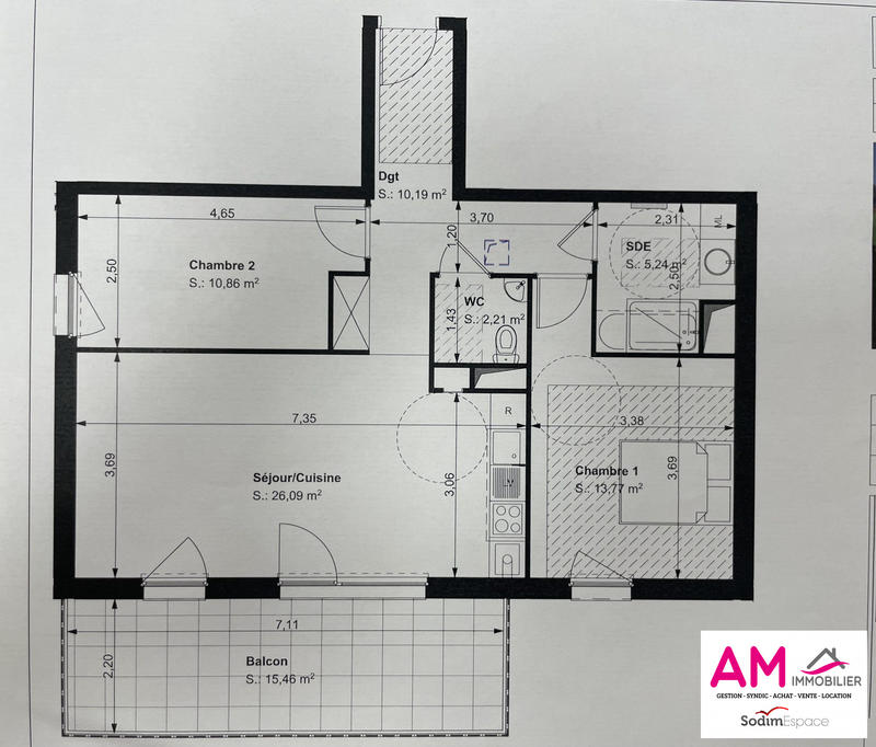 Appartement - 68 m² - 3 pièces