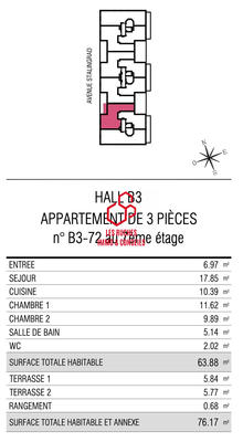 Appartement - 64 m² - 3 pièces