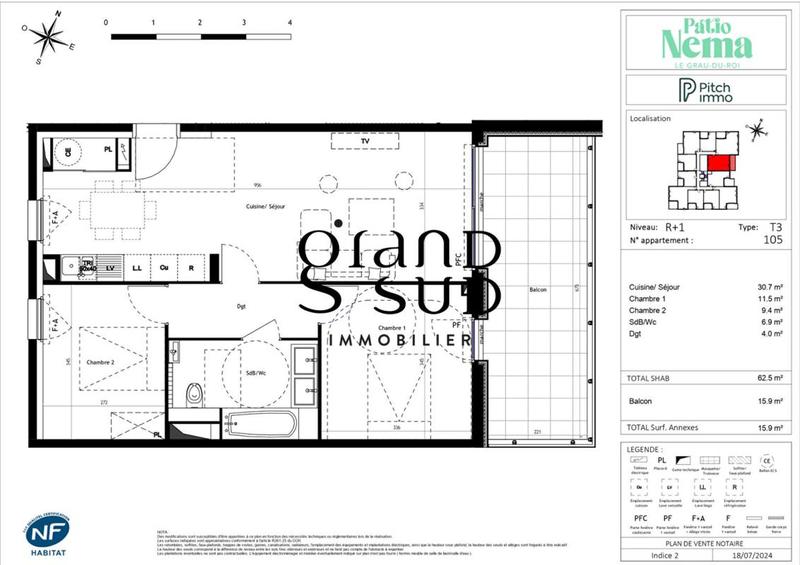 Appartement - 62 m² - 3 pièces