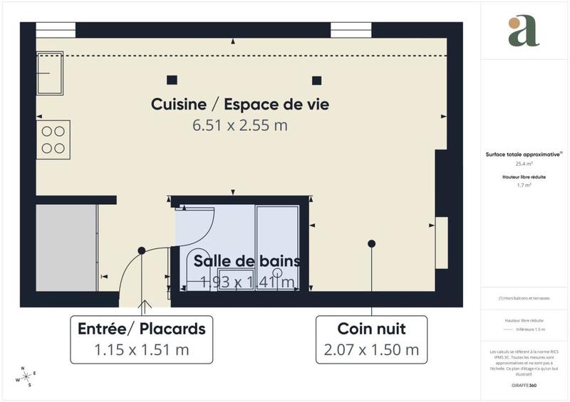 Studio - 22 m² - 1 pièce
