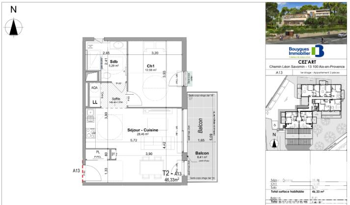 Appartement - 45 m² - 2 pièces