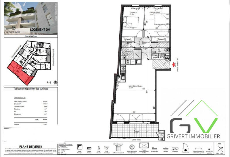 Appartement - 82 m² - 3 pièces