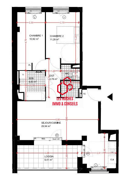 Appartement - 64 m² - 3 pièces