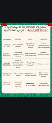 Menus de Noël au restaurant le Victor Hugo