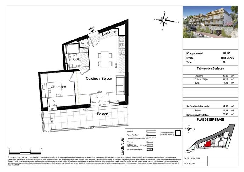 Appartement - 42 m² - 2 pièces