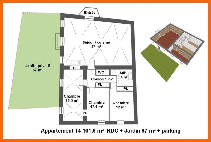 Appartement - 101 m² - 4 pièces