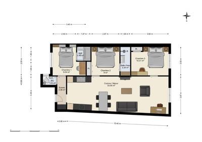 Appartement - 76 m² - 4 pièces