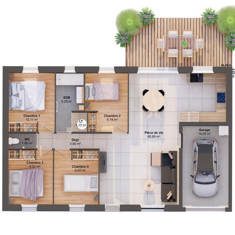 Maison - 90 m² - 6 pièces