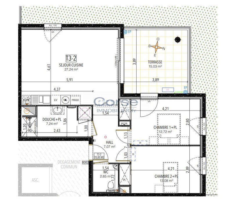 Appartement - 70 m² - 3 pièces