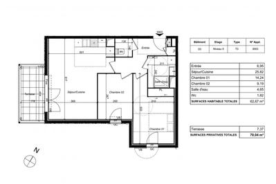 Appartement - 62 m² - 3 pièces