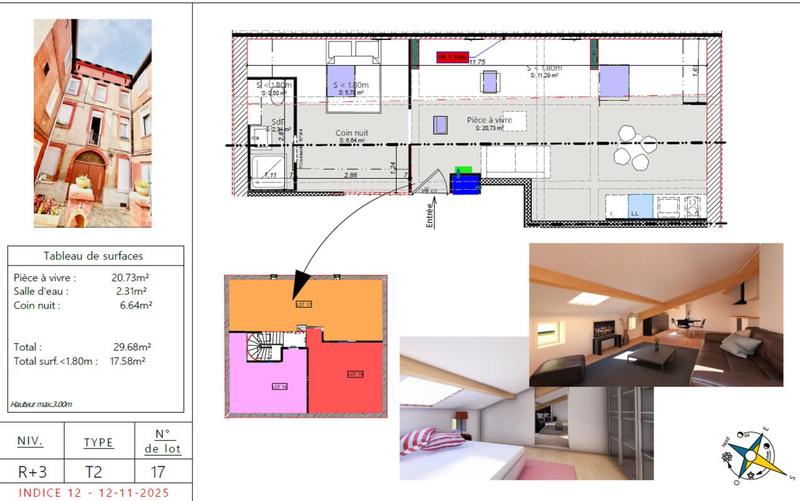 Appartement - 29 m² - 2 pièces