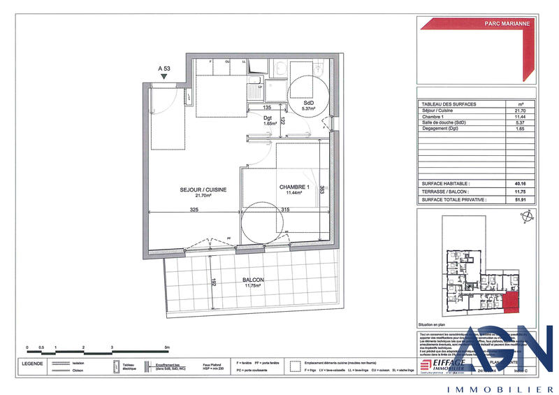 Appartement - 40 m² - 2 pièces