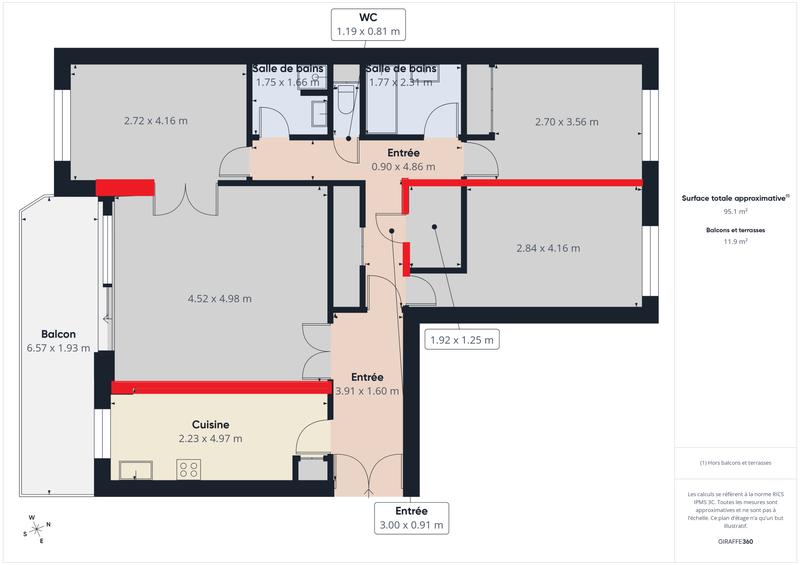 Appartement - 95 m² - 4 pièces