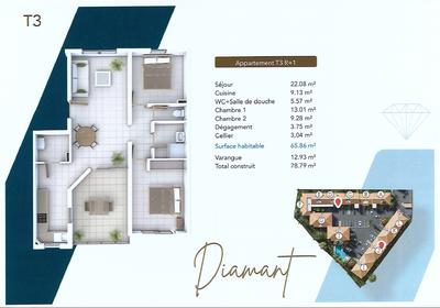 Appartement - 66 m² - 3 pièces