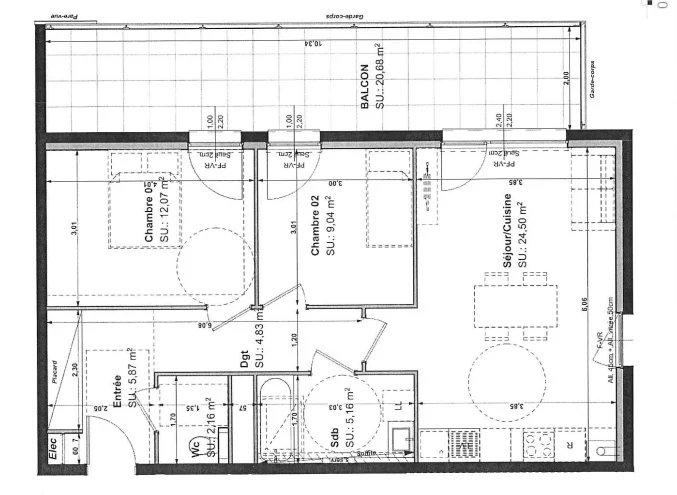 Appartement - 63 m² - 3 pièces