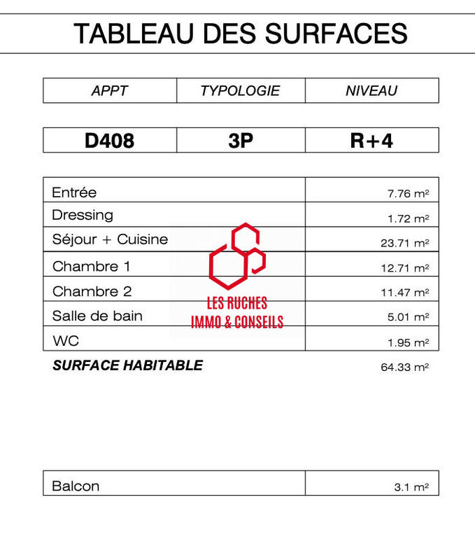 Appartement - 64 m² - 3 pièces
