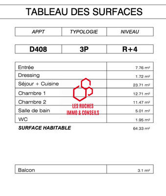 Appartement - 64 m² - 3 pièces