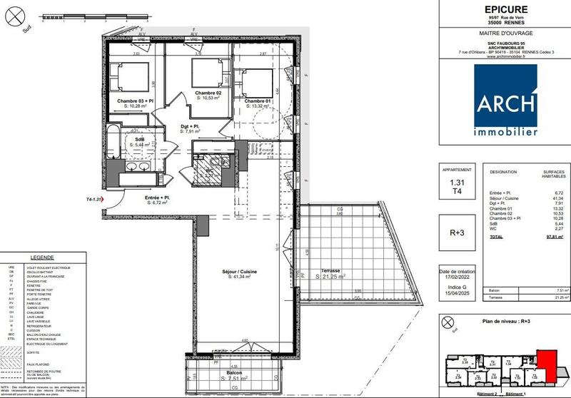 Appartement - 98 m² - 4 pièces